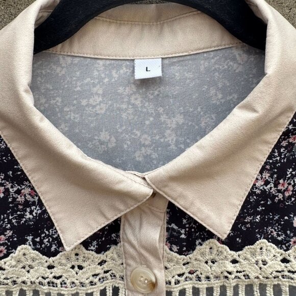 Vintage-Inspired Womens Floral Patchwork Tiered Layered Tunic Top Lace Trim Boho - Picture 7 of 13